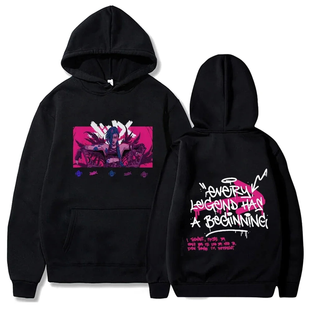 Arcane-Jinx Hoodies Men Women Fleece Long Sleeve Harajuku Casual Sweatshirts Anime Cartoon Hoodie Hip Hop Pullovers Fans Gift