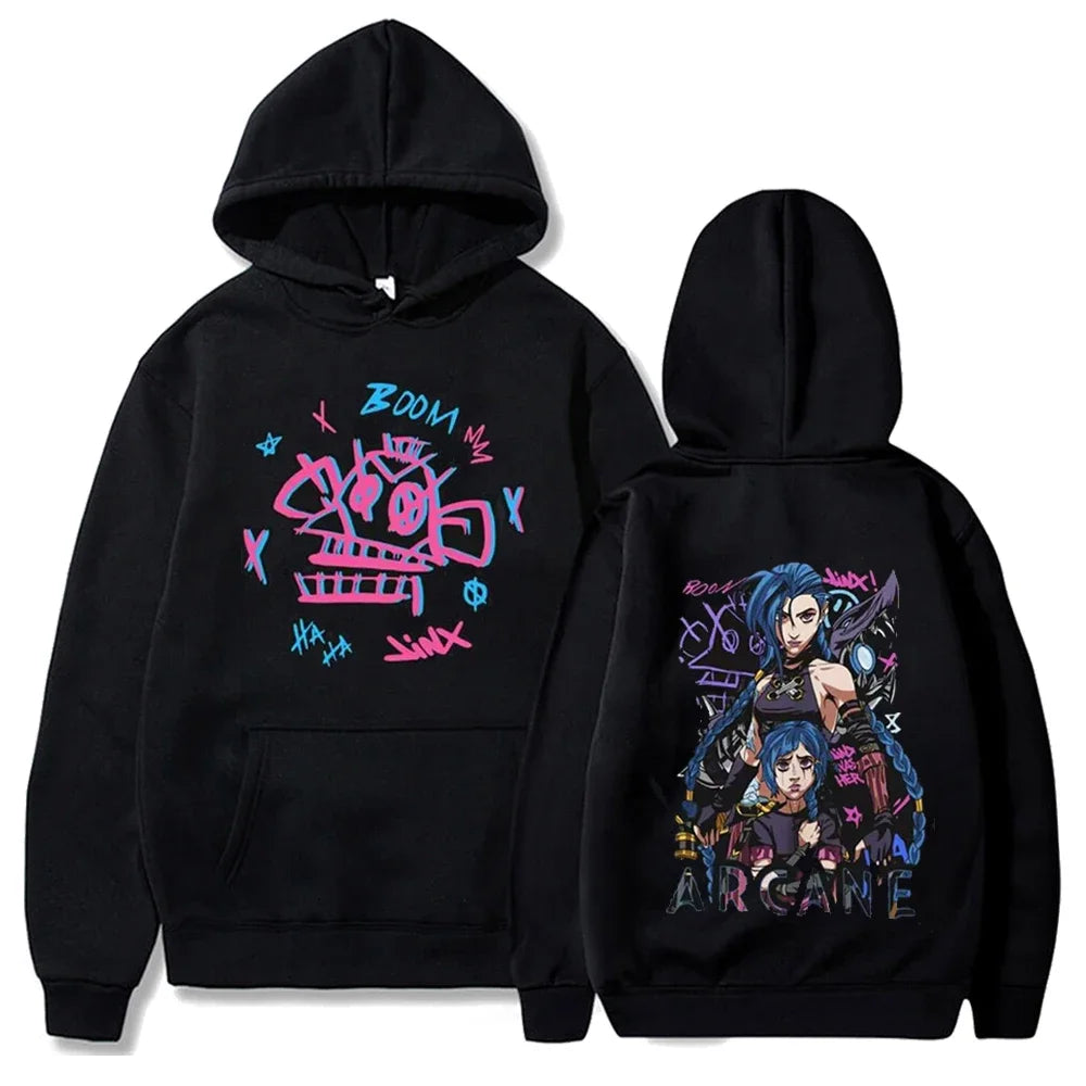 Arcane-Jinx Hoodies Men Women Fleece Long Sleeve Harajuku Casual Sweatshirts Anime Cartoon Hoodie Hip Hop Pullovers Fans Gift