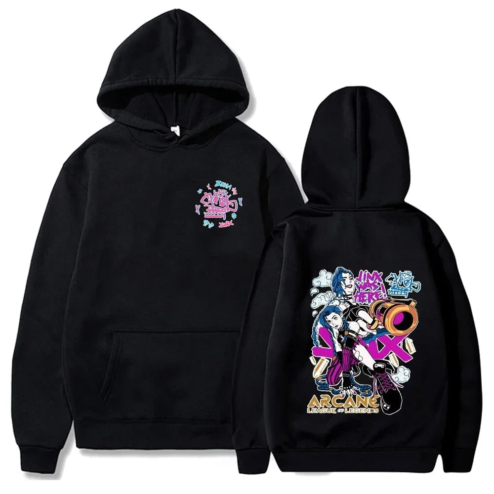 Arcane-Jinx Hoodies Men Women Fleece Long Sleeve Harajuku Casual Sweatshirts Anime Cartoon Hoodie Hip Hop Pullovers Fans Gift